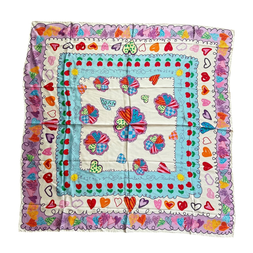 MD Anderson Children's Art Project 2001 Silk Scarf Heart Tulip Print 33" Square